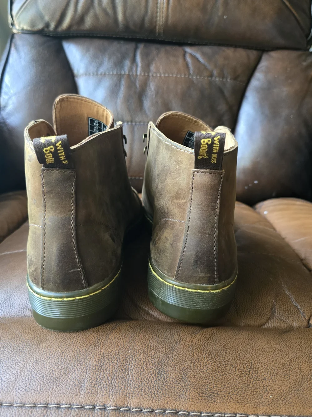 Dr. Martens Brown Leather Chukka Boots with Yellow Stitching